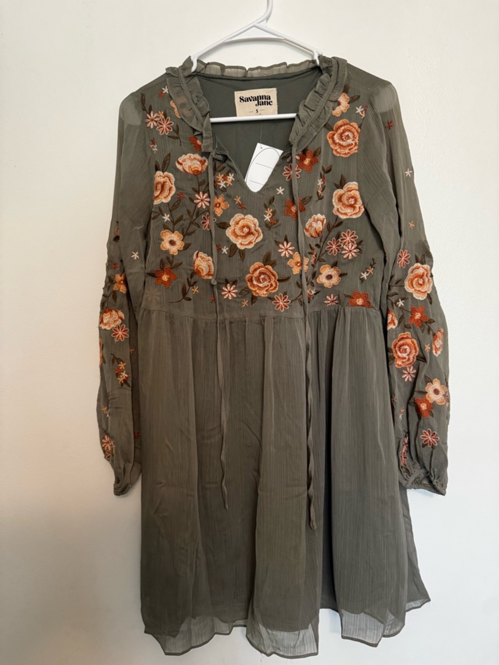 Savanna Jane Olive Green Floral Embroidered Dress